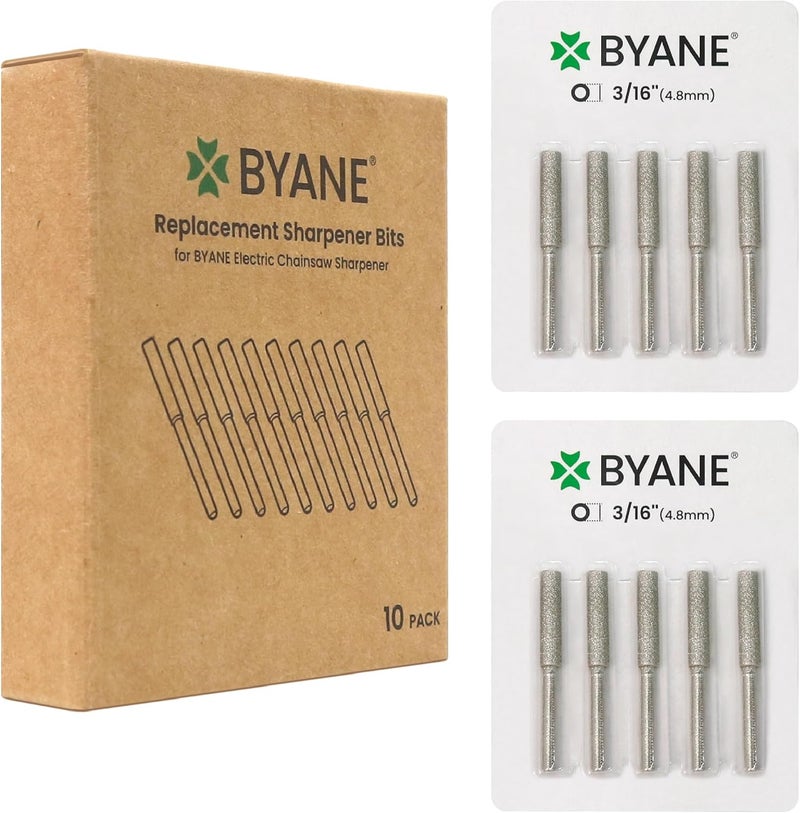 Byane Diamond Chainsaw Sharpening Bits - 3/16'' (4.8mm) Carbide Chain Grinding Stones 10PCS, Optimized for Carbide & Standard Chains, Electric Grinder Replacement - Image 1